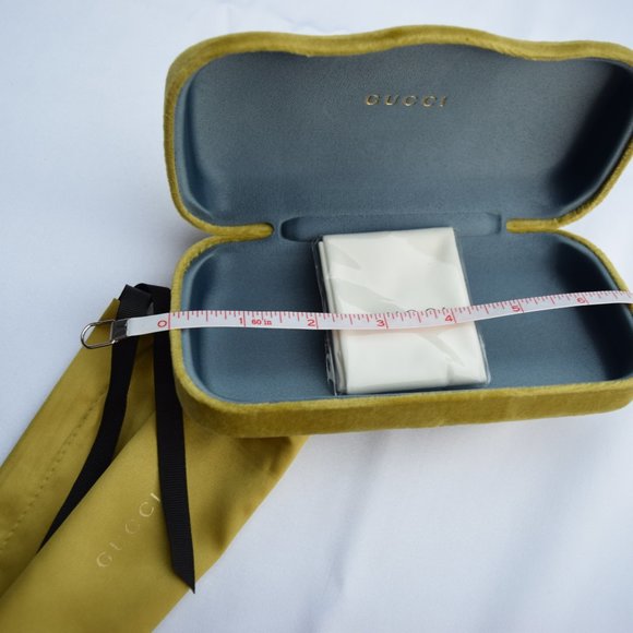Gucci Sunglasses Case,Medium Yellow Velvet Hard Clamshell,Yellow Satin Bag,Cloth - Picture 4 of 13
